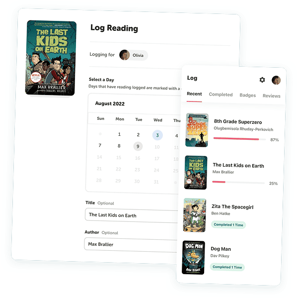 A student logging a book, with their recent reading list alongside