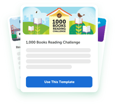 A stack of ready-made reading challenge templates, the top one ready to launch in one click