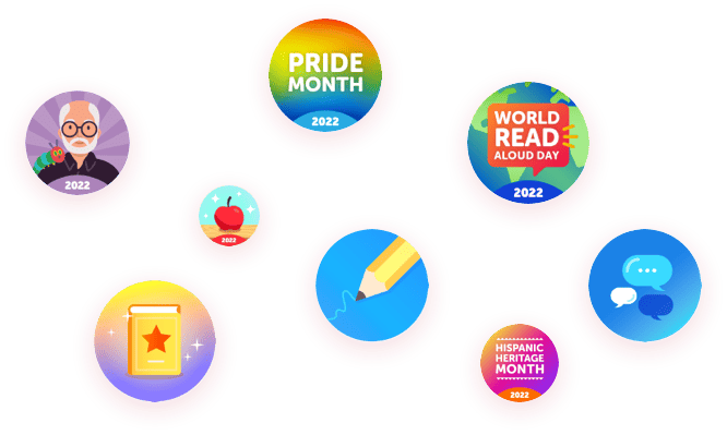 A cluster of Beanstack achievement badges