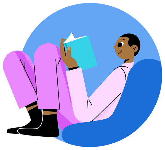 A student reading a book in a big armchair, from the Charleston County case study